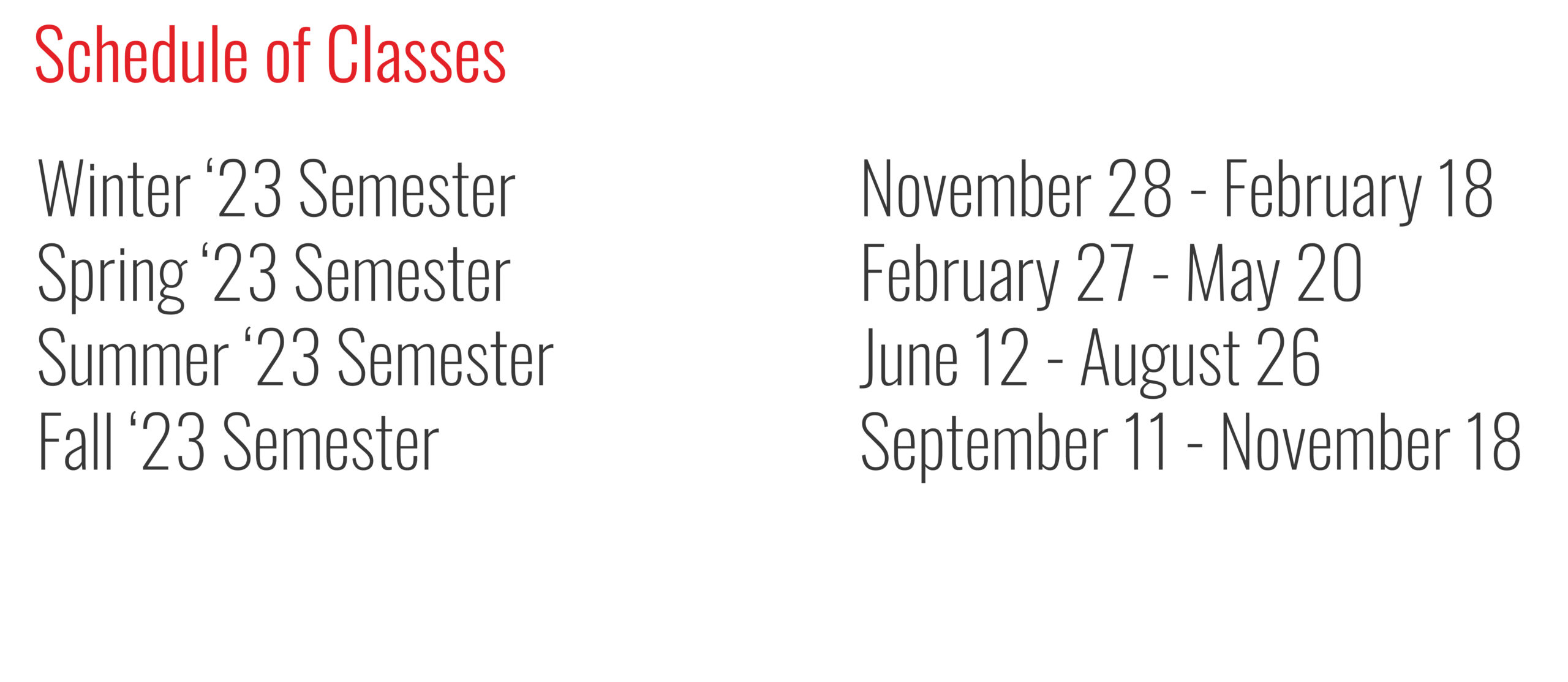 Schedule of classes 23