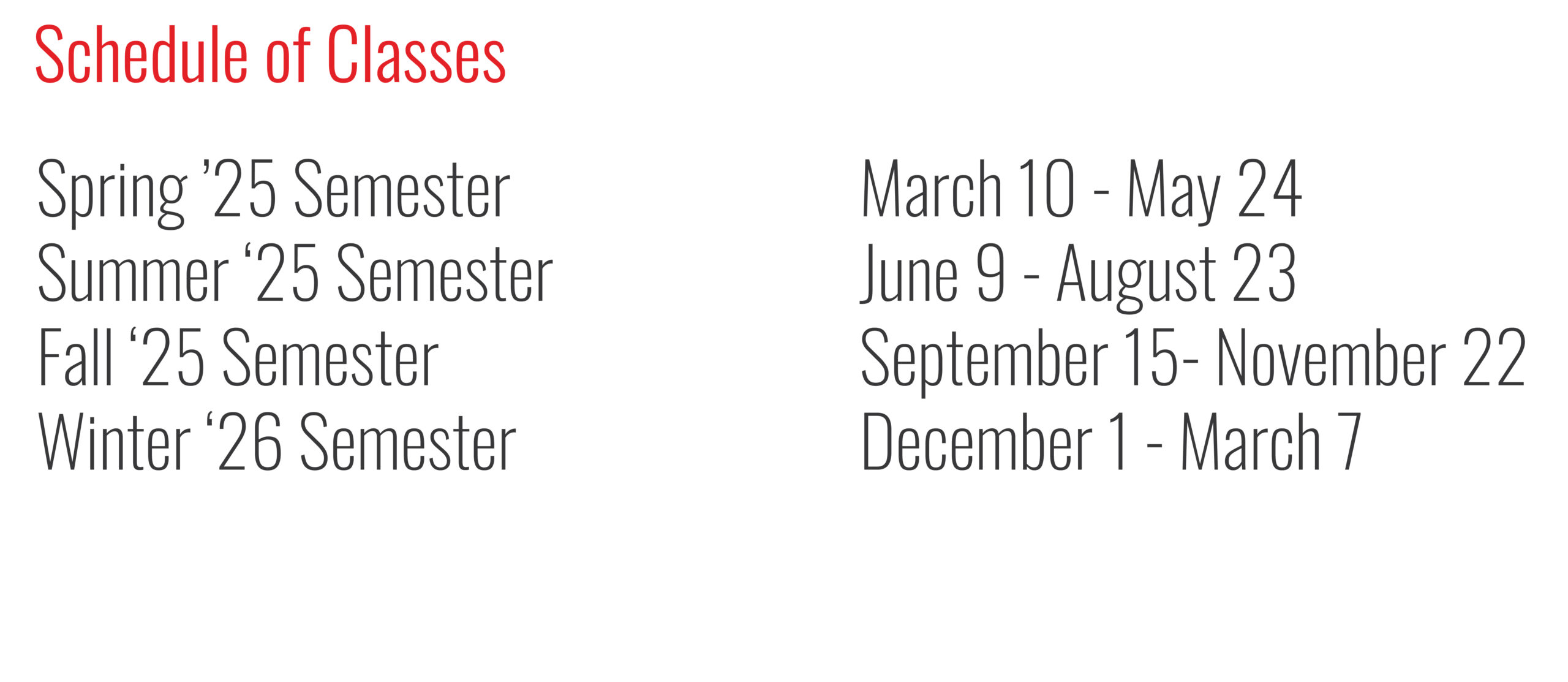 Schedule of classes